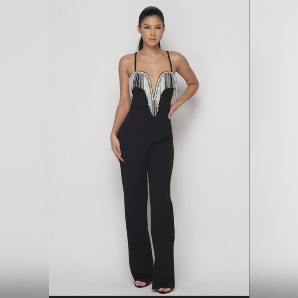 NEW N°1 LOS ANGELES BLACK SZ SMALL And MEDUIM JUMPSUIT WITH RHINESTONES